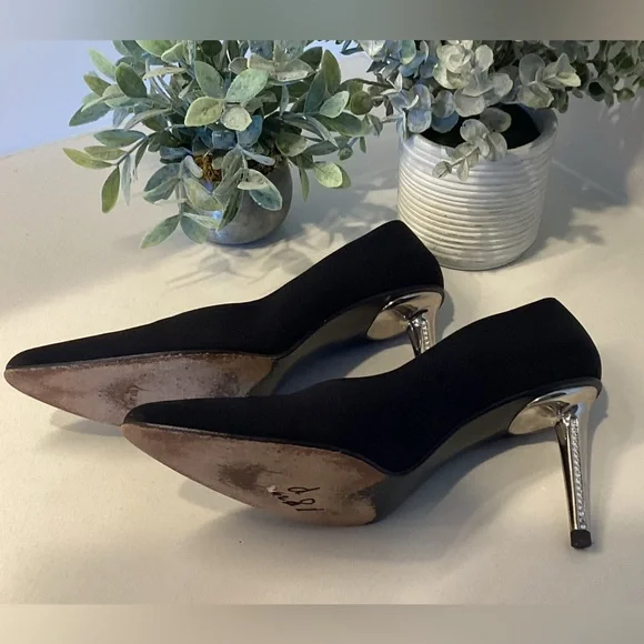 Stuart Weitzman Elegant Black Pumps w Silver Spike Rhinestone Heels Sz 7 - Picture 5 of 6